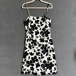Vtg Ann Taylor Dress 6 Cream Black Floral Silk Slip Cami Preppy Cocktail‎ y2k